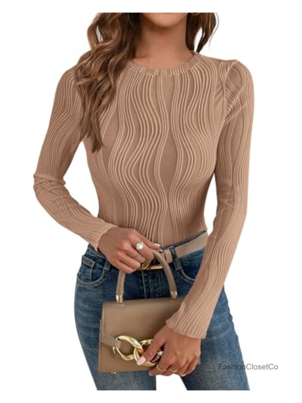 PRETTYGARDEN Womens Fitted Textured Knit Long Sleeve T-Shirt